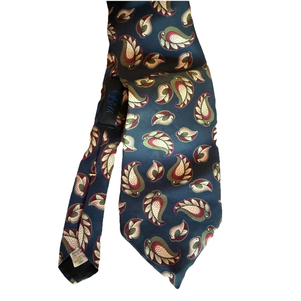 Vintage Oscar de la Renta Couture Men's Silk Tie - Green & Navy Paisley Pattern